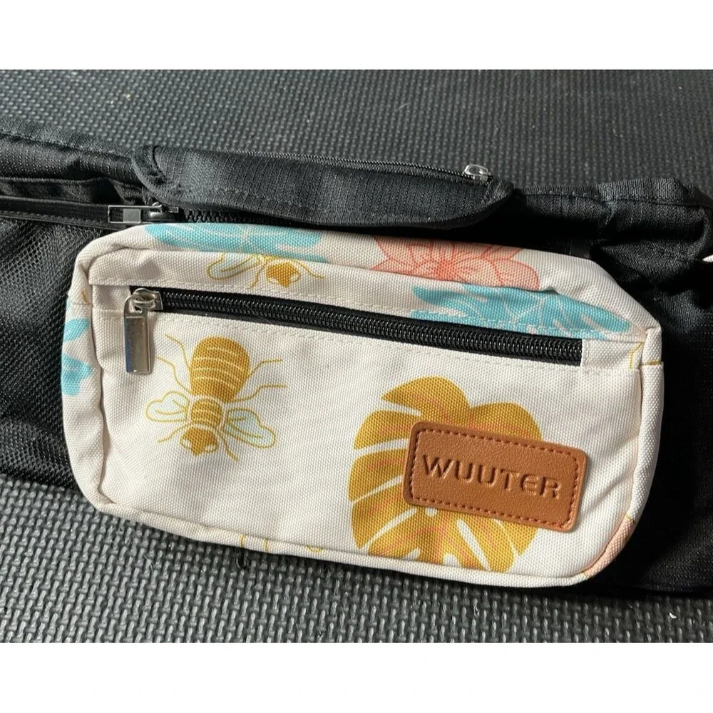 WUUTER Stroller Organizer with Cup Holder Detachable Wristlet Large Floral Bees